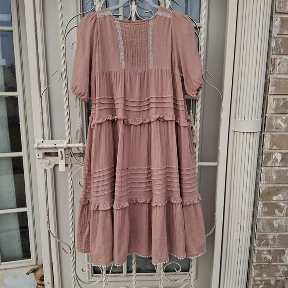 Listicle Tassel Tie Tiered Midi Flowy Boho Cotton Pink Dress Women Size Small - Picture 7 of 16